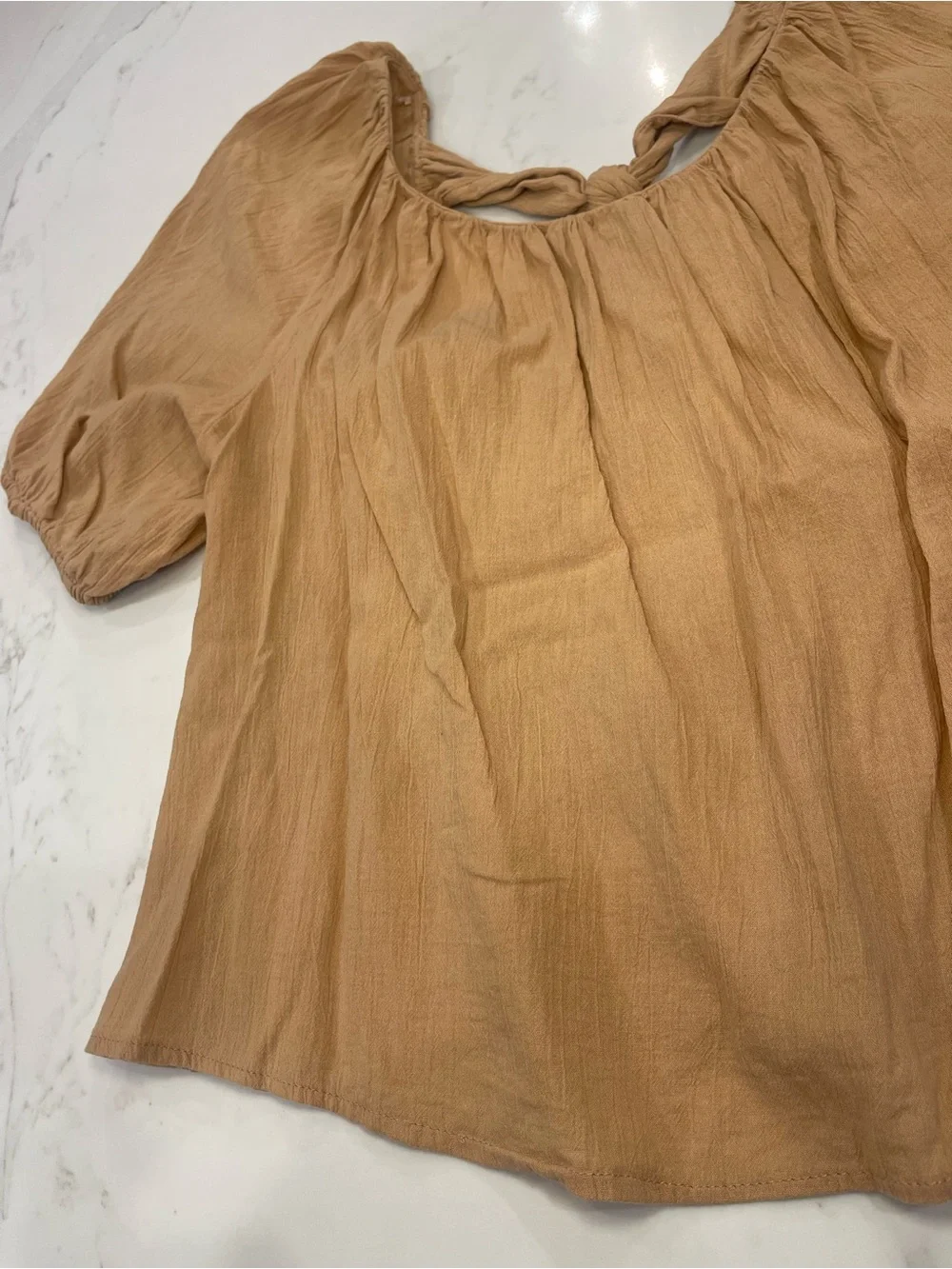 Old Navy Women’s Puff Sleeve Tie-Back Blouse in Tan